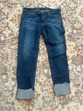 AG Adriano Goldschmied Dark Blue Boyfriend Jeans with Cuffed Hem
